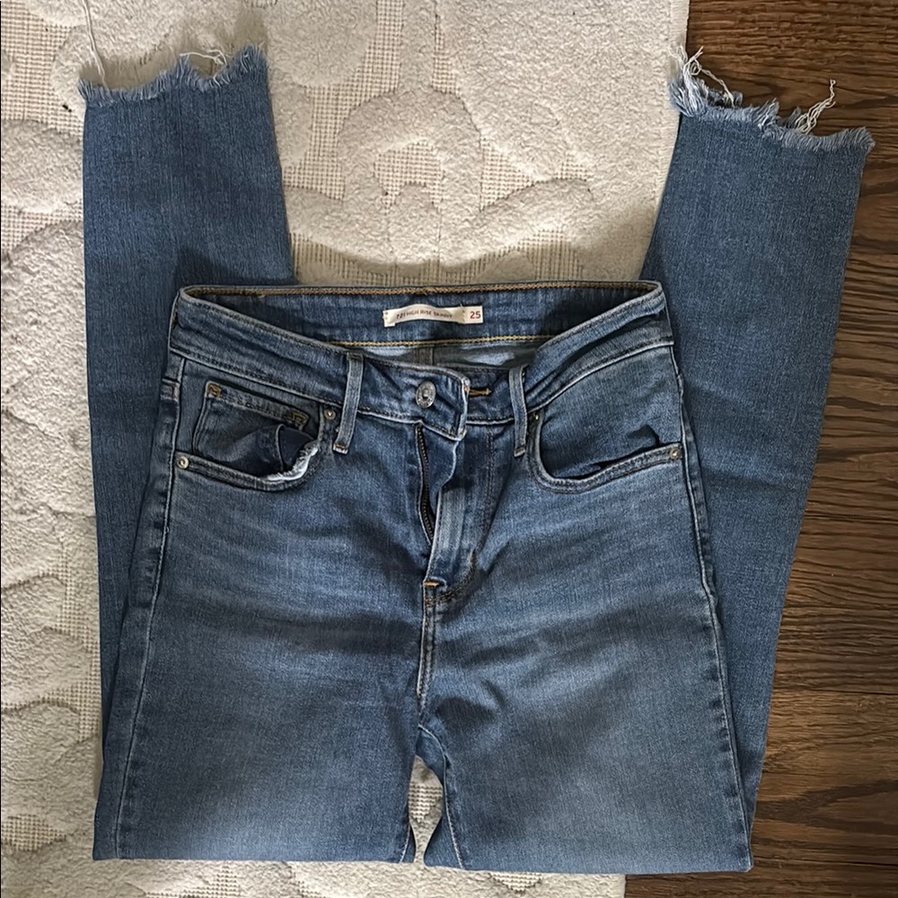 Levi's Blue Ankle Cropped Jeans with Distressed Hem